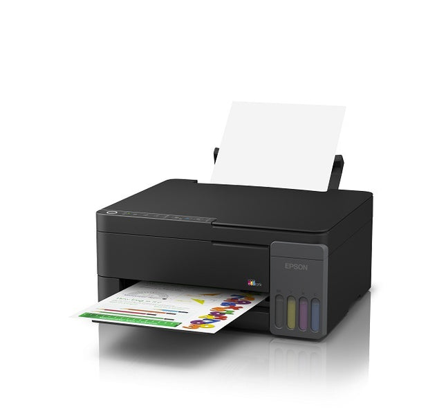 "Epson EcoTank L3350 Wi-Fi Multi-Function Colour Ink Tank Printer with print, scan, and copy functions in black."