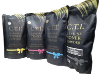 Four Copier World Cti TK2040/1800 toner bags in black, magenta, cyan, and yellow are lined up with color-coded labels and gold-silver packaging accents—ideal Xerox accessories.
