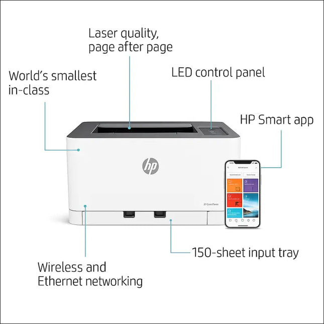 HP Color Laser 150nw Colour Laser Printer for Home Office - Printers