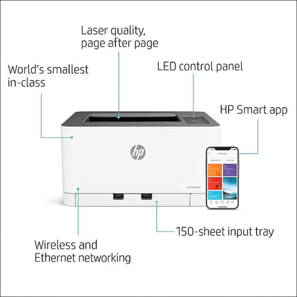 HP Color Laser 150nw Colour Laser Printer for Home Office - Printers