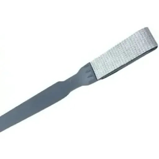 The Konica Laser Cleaning Patty for C364 454 works like a metal foot file, featuring an abrasive surface for effective printer maintenance, similar to how a file removes dead skin from feet.