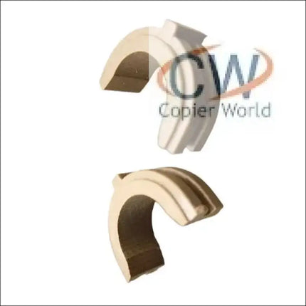 Two beige, curved, semi-circular Canon Transfer Roller Bush components for the Canon Ir 2525 are shown isolated on a white background, with grooved outer edges.